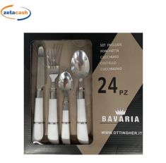POSATE 24 PEZZI IN ACCIAIO E MANICO IN PELLE BIANCA BAVARIA