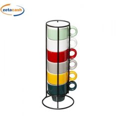 SET 6 TAZZE DA CAFFE COL 5CL IMPILATE CON SUPPORTO IN METALL