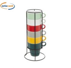SET 6 TAZZE CAPPUCCINO COLORATE 26CL SUPPORTO METALLO