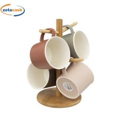 SET 4 TAZZE CERAMICA COL ASS 38CL CON SUPPORTO BAMBOO