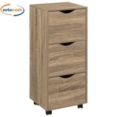 CASSETTIERA 3 CASSETTI CON RUOTE ROVERE 80 X 33 X 29 CM