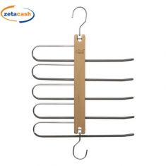 GRUCCIA APPENDIABITI 5 GANCI PANTALONI LEGNO GOMMA ANTISCIVO