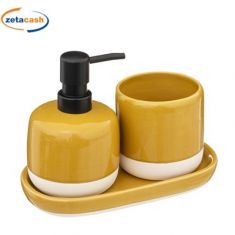 SET 3 PZ CERAM GIALLO DISPENSER PORTASAPONE,PORTASPAZZ VASS