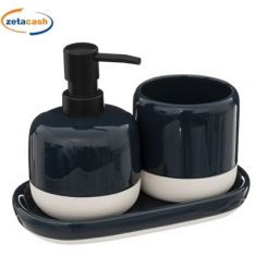 SET 3 PZ DISPENSER SAPONE,PORTASPAZZOLINI E VASSOIO OTTANIO