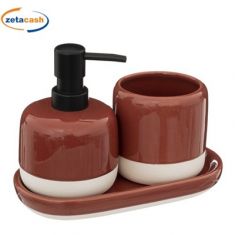 SET 3 PZ CER DISPENSER SAPONE,PORTASPAZZOLINI,VASSOIO CORALL