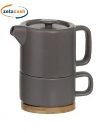 THEIERA IN CERAMICA CON SOTTOPIATTO IN BAMBOO TORTORA 40 CL