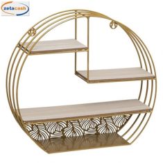 MENSOLA DA MURO CIRCOLARE DORATA 3 RIPIANI LEGNO H 36 L 39