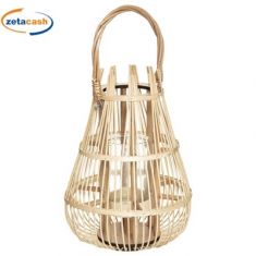 LANTERNA IN LEGNO NATURALE CON VETRO PORTACANDELA E MANICO