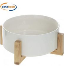 INSALATIERA IN CERAMICA CON BASE IN BAMBOO DIAM23 X H 8 CM