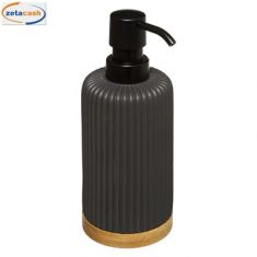 PORTASAPONE CERAMICA GRIGIO SCURO BASE LEGNO H 19