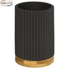 PORTASPAZZOLINI COLOR GRIGIO SCURO CON BASE LEGNO H CM 12