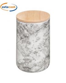 BARATTOLO IN CERAMICA BIANCO EFF MARMO CON TAPPO IN LEGNO
