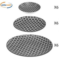 SERVIZIO PIATTI CON DECORO CERCHI BIANCHI E NERI 18 PEZZI