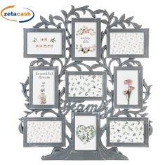 CORNICE GRIGIA MULTIFOTO COMPOSTO DA 9 PORTAFOTO