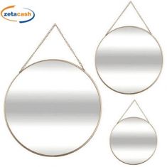 SPECCHI DA PARETE 3 PEZZI DECORATIVI TONDI BORDI ORO