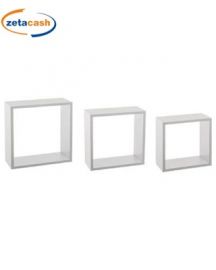 MENSOLE DA MURO CUBI IN LEGNO BIANCO 3 PEZZI