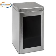 BARATTOLO IN LATTA ARGENTO E NERO COPERCHIO CM 11x11XH18