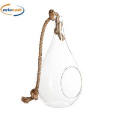 AMPOLLA IN VETRO CON FORO E CORDA 12 X 12 CM H 25 CM