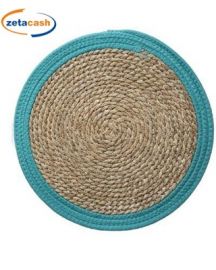 SOTTO PIATTO IN PAGLIA CON BORDO VERDE DIAM 37 CM