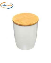 BARATTOLO IN CERAMICA BIANCO E COPERCHIO IN BAMBOO 85 CL