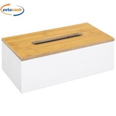COFANETTO PORTA SALVIETTINE BIANCO CON COPERCHIO IN BAMBOO