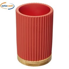 PORTASPAZZOLINI COLOR CORALLO CON BASE LEGNO H CM 12