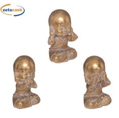 SET 3 PZ STATUA DECORATIVA BUDDHA SEDUTO ORO H16X9X6CM