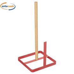 PORTA ROTOLO IN METALLO ROSSO E LEGNO CM 14 X 14 X H 31