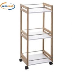 CARRELLO IN RESINA MELAMINICA E BAMBOO CON 3 RIPIANI E RUOTE