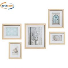 CORNICI PORTAFOTO DA PARETE IN LEGNO NATURALE 5 PEZZI