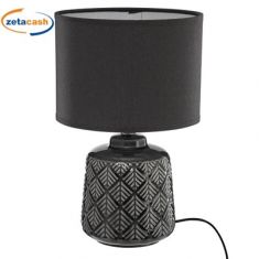 LUME IN CERAMICA GRIGIO CON DECORO FOGLIE E PARALUME TESSUTO