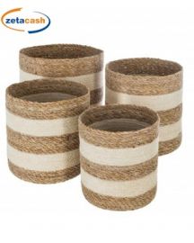 CESTA JUTA BIANCO E MARRONE DIAM 27 X H 27 CM