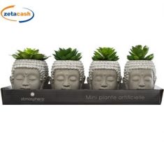 TESTA BUDDHA CEMENTO PIANTINA ARTIFICIALE ASS H12X8X9CM