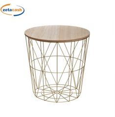 TAVOLO KUMI IN METALLO DORATO E LEGNO H 41 CM