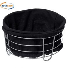 CESTA PER PANE IN METALLO E TESSUTO COTONE NERO DIAM 21XH11