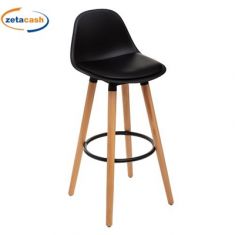 SGABELLO BAR CON SEDUTA NERA GAMBE IN LEGNO CM 43X40XH92