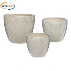 VASO BIANCO IN CERAMICA CON DECORO 3 PEZZI