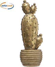 DECORAZIONE VASO CACTUS LEGNO ORO H26CM ASS