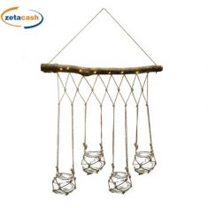 APPENDINO RAMO CON LUCI A LED E 4 VASI IN VETRO