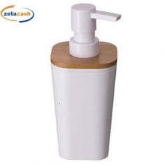 DISPENSER PORTA SAPONE IN PLASTICA BIANCA E BAMBOO