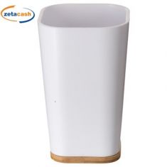 PORTASPAZZOLINI IN PLASTICA BIANCO CON BORDO IN BAMBOO