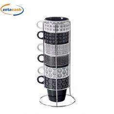 SET 6 TAZZE CAPP26CL DEC BIANCO NERO IMPILATE SUPPORTO METAL