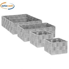 CONTENITORE IN METALLO CON TESSUTO GRIGIO CHIARO SET 4 PEZZI