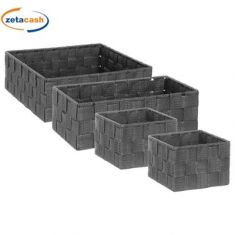 CONTENITORE IN METALLO CON TESSUTO GRIGIO SCURO SET 4 PEZZI