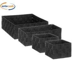 CONTENITORE IN METALLO CON TESSUTO NERO SET 4 PEZZI