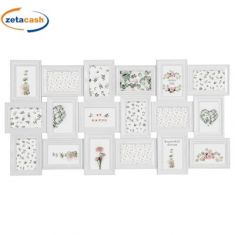 CORNICE IN LEGNO BIANCO MULTIFOTO COMPOSTO DA 18 PORTAFOTO