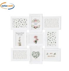 CORNICE MULTIFOTO IN LEGNO BIANCO COMPOSTO DA 9 PORTAFOTO