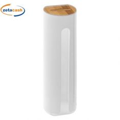 DISPENSER PLASTICA BIANCA E BAMBOO PORTA DISCHETTI