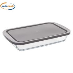 PIROFILA IN VETRO CON COPERCHIO ERMETICO GRIGIO CM 29X18X5