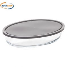 PIROFILA IN VETRO OVALE CON COPERCHIO ERMETICO GRIGIO